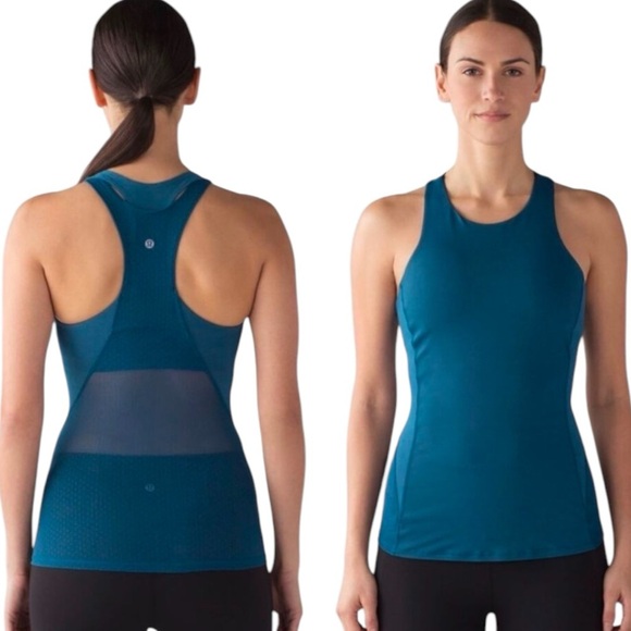LULULEMON | Body Con Tank in Poseidon | Built-in-Bra Luxtreme Mesh Yoga Top | 4 - Picture 1 of 8